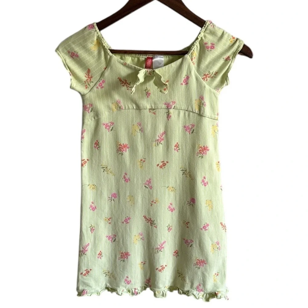 Vintage Gymboree Girl’s Peasant Front Floral Green Dress Pink Accents Size 6